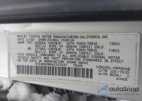 2004 Toyota Tacoma Prerunner V6 from USA, damaged, VIN 5TEGN92N84Z337647